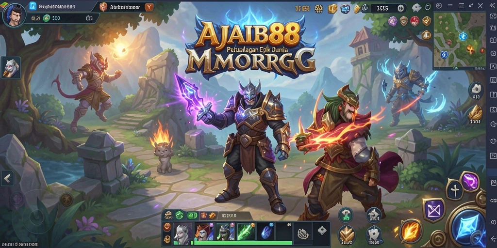 Screenshot utama AJAIB88 menampilkan aksi pertempuran seru dalam dunia MMORPG.