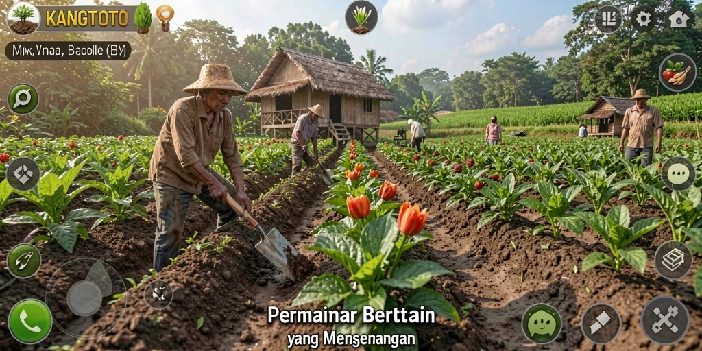 Tampilan menunjukkan aktivitas bertani yang seru dalam KANGTOTO.