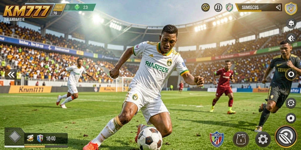 Screenshot gameplay KM777 yang menggambarkan aksi seru di lapangan.