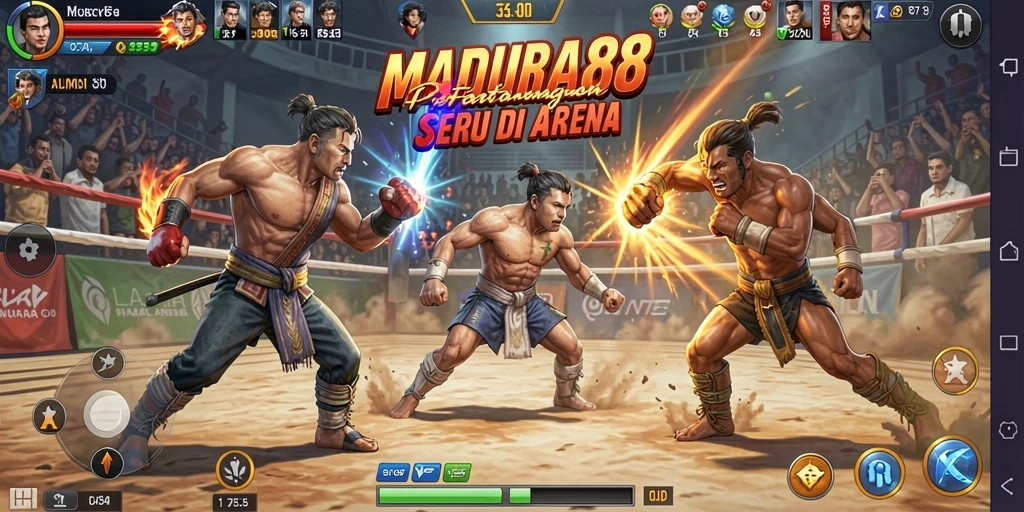 Tampilan gameplay MADURA88 dengan pertarungan yang intens dan mendebarkan.
