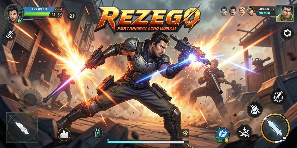Gameplay seru REZEGO dengan pertarungan aksi yang intens.