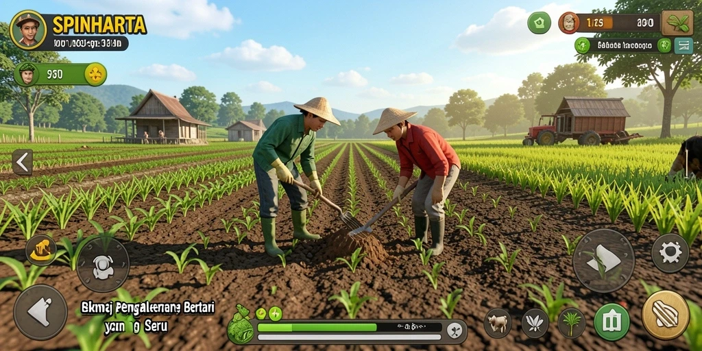 Tampilan gameplay petualangan bertani di SPINHARTA.