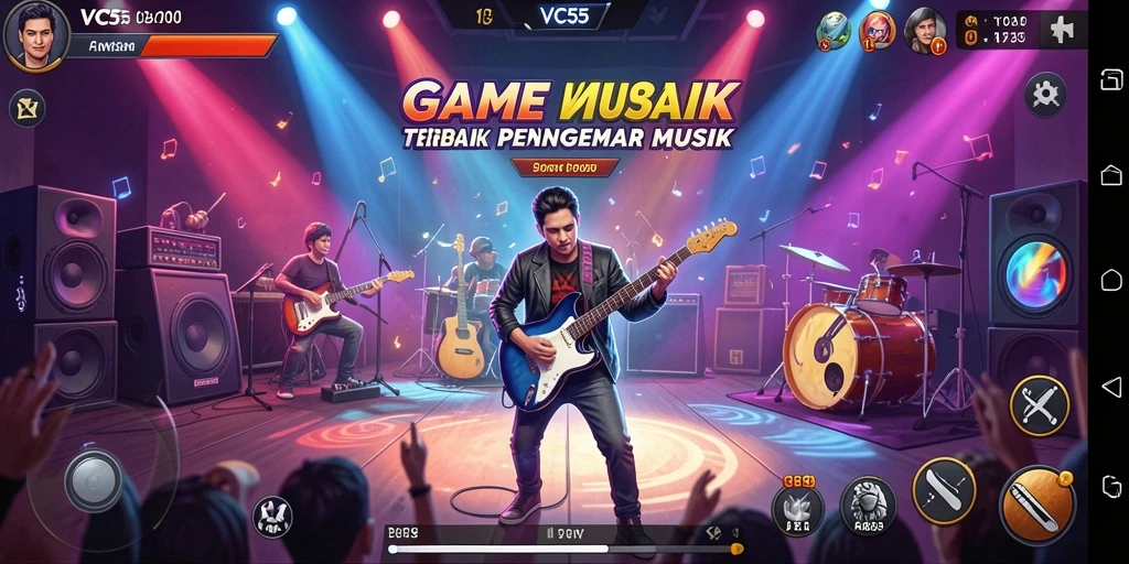 Tampilan gameplay VC55 dengan antarmuka menarik dan lagu-lagu seru.